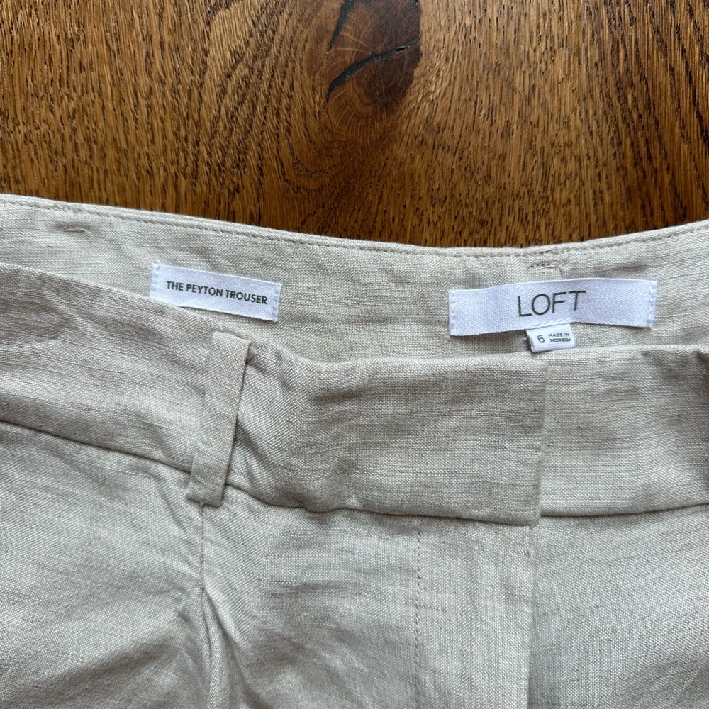LOFT Peyton High Rise Wide Leg Trouser in Linen, Tan, Size 6 - Picture 3 of 8